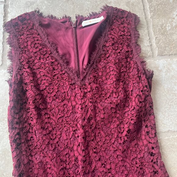 Tory Burch Burgundy Lace Sleeveless Dress – Size 2 - Picture 8 of 15